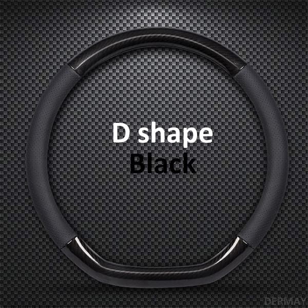 (D form Sort) D Form O Form Ratdæksel Ægte læder Ko Hud + Kulfiber 38CM Bilratdæksel Interiørtilbehør D shape Black