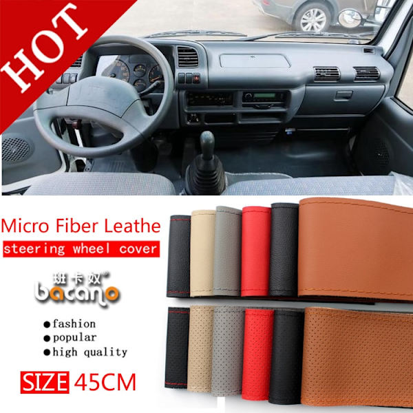 (45CM BACLK LINE RED)stort cover för RV Truck mikrofiber läderbil 45cm rattfläta Slitstark 45CM BACLK LINE RED