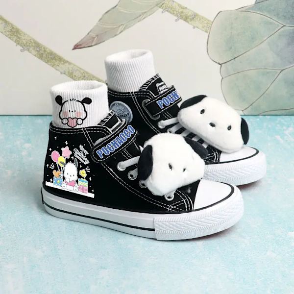 Sanrios My Melody Kuromi Pochacco Anime Kawaii High Top Barn Canvas Skor Tecknad docka Flickor Sport Vita Skor Pojkar Sneakers Pochacco 15 30-19.5cm