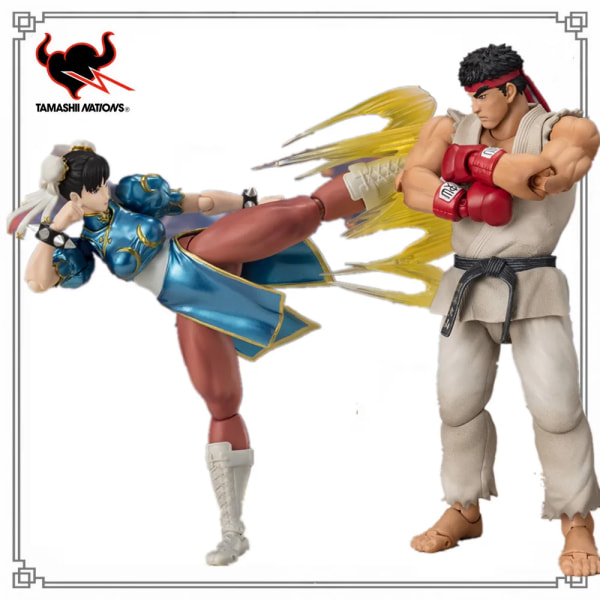 I lager Anime Street Fighter S.H.Figuarts Ryu S.H.Figuarts Chun-Li Outfit 2 Original Action Figur PVC-leksaker för barndocka CHUN-LI 14.5cm