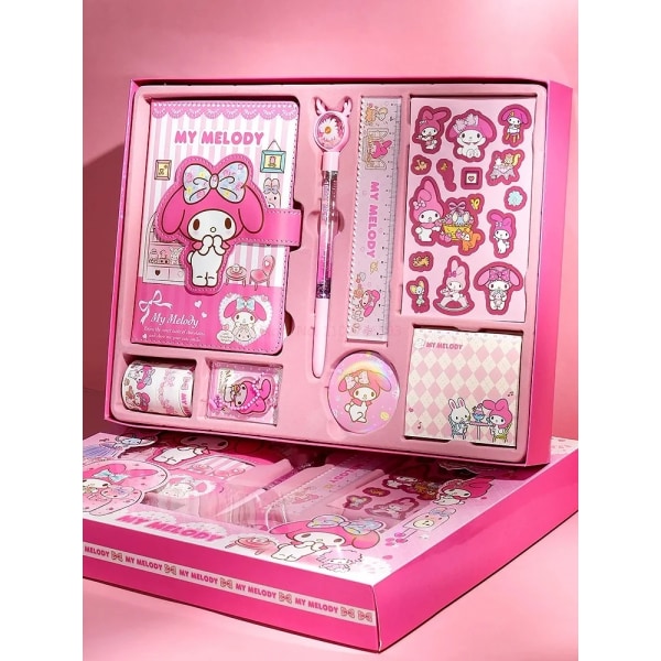 Nytt Sanrio set Student tillbaka till skolan presentkort Wai Kuromi Melody Coil Bänk Penna Bok Skolmaterial Presentleksak Deluxe Edition-A