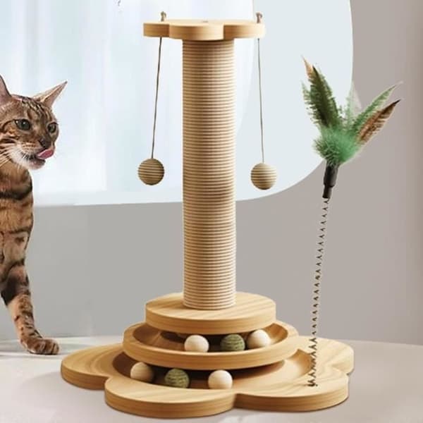 Klösbräda - 40 cm - Trä - Sisal - 4 i 1 Kattträd