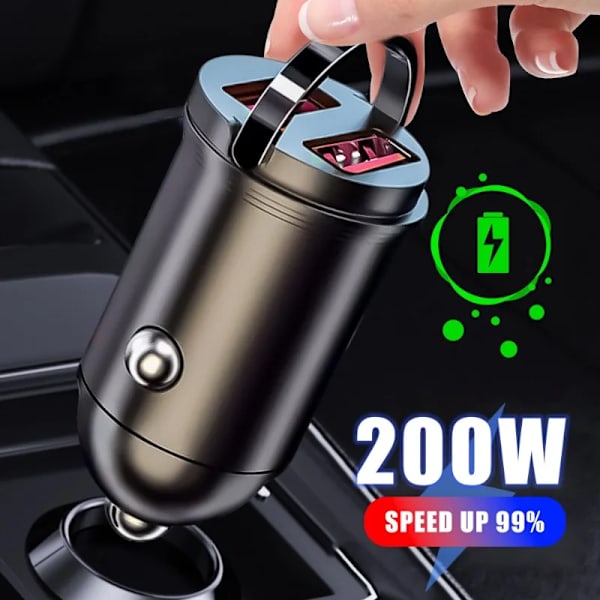 200W Billaddare Dubbla Portar Snabbladdning QC3.0 USB Adapter Biltelefonladdare En Port 100W USB-omvandlare För iPhone Samsun 120W Sliver