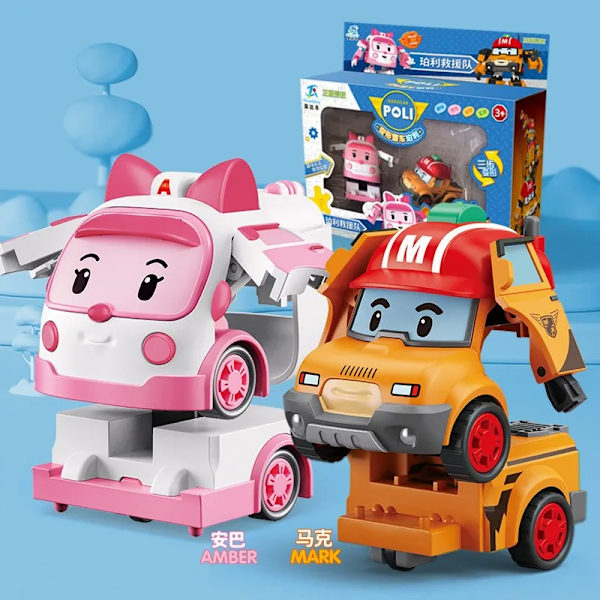 Robocar-leksak Äkta Poli-leksak Transformerande Robot Bilmodell Anime Action Figur Leksak Barn Julklapp 2pcs-3