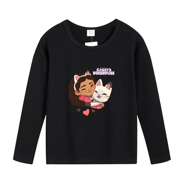 Gabby Dollhouse Långärmade T-shirts Anime Tecknad T-shirt Höst Tunna Toppar Bomull Spel Barnkläder Undertröja Barn Julklapp Black-GB9 120cm