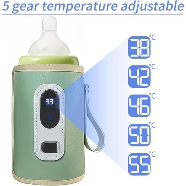 1 KPL Kannettava Säädettävä Lämpötila Vauvanpullon Lämmitin, USB Langaton Vauvanpullon Lämmitin, Auton Pullon Lämmitin LCD-Näytöllä, Vihreä