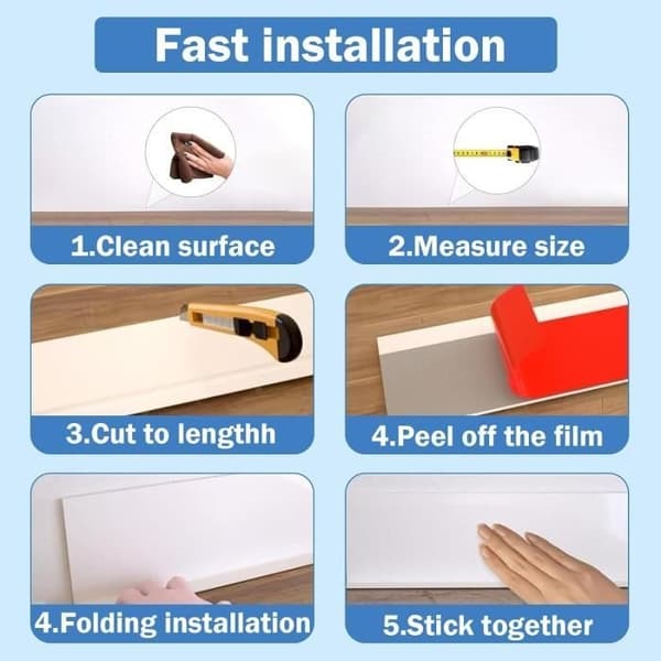 Självhäftande flexibel golvsockel - PVC - 3 m - Vit - Bredd 10 cm - Interiör