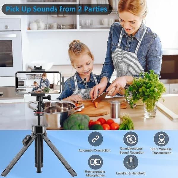 Professionell Trådlös Lavalier Mikrofon, 2-pack, Brusreducering, Klar Inspelning