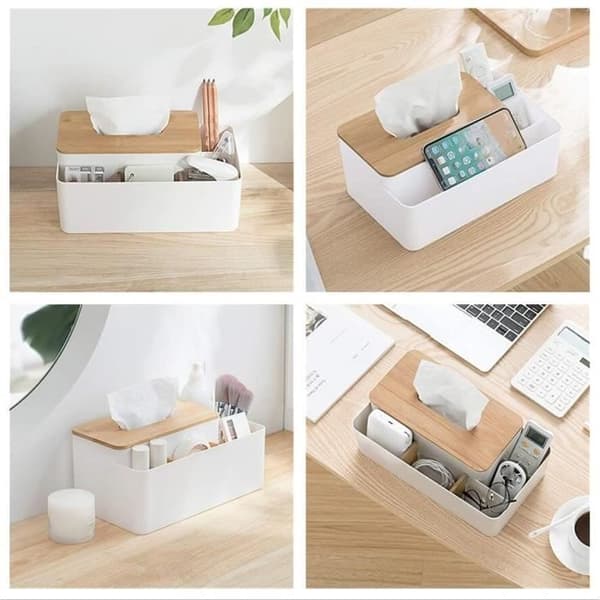 (Hvit) Tissue Box - Uspesifisert - Rektangulær - Hvit - PS og Bambus - 26.5x15.2x12cm white