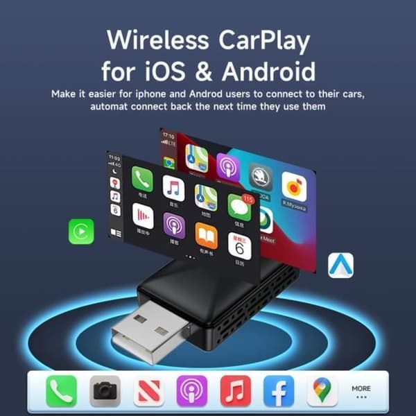 2 i 1 Trådløs Carplay Adapter - PRUMYA - Hurtig og Stabil Forbindelse - Bluetooth og WiFi - Plug & Play