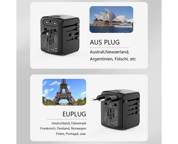 Reiseadapter for hele verden, universell reiseplugg, internasjonal pluggadapter, universell adapter