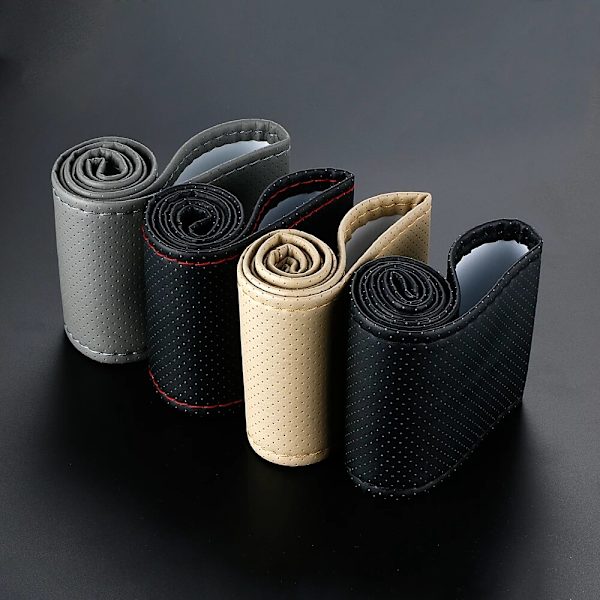(grå)Gör-det-själv-bilratt Cover Textur Mjukt PU-konstläder 38 cm med nålar och tråd Biltillbehör gray