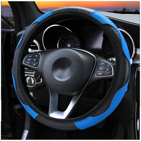 (svart)Carbon Fiber Car Rat Cover Andas Anti Slip PU Läder universal 37-38cm Styrkåpor Dekoration Tillbehör black