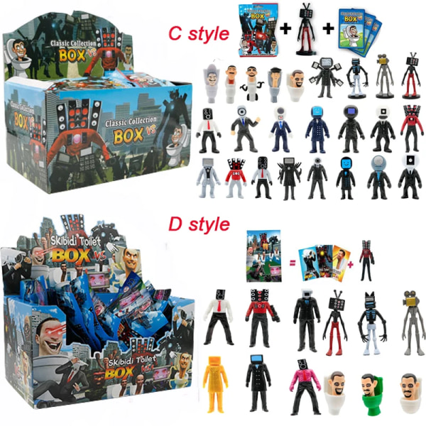 24Pack/12Pack/ Set Slumpmässig Skibidi Toalettfigur Med Kortleksak Spel Toalett Man VS Monitor Man Action Figur PVC Modell Dockor Present 24pack with box B