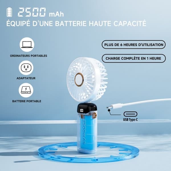 Mini Bærbar USB Håndventilator, 5 Hastigheders Foldbar Bordventilator med Base, Lille Lommeventilator for-Blå