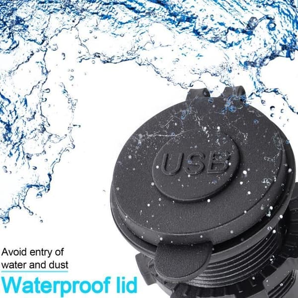 12/24V Dobbel USB Bil Hurtiglader Socket Adapter Vanntett Uttak Ledning Aluminium Voltmeter QC3.0