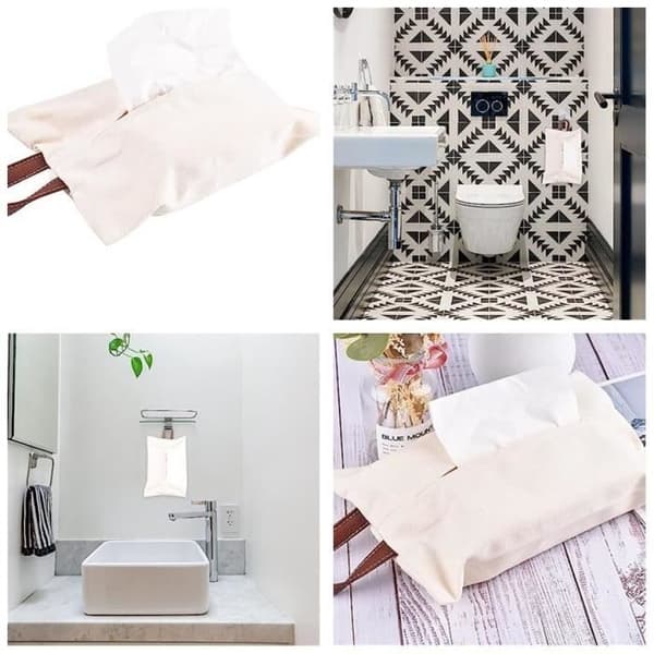 Tissue Box - Hem - Bomull - Vit - 15x24 cm - Hängande Design white