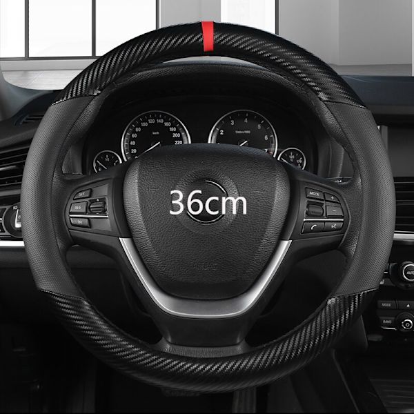 (BLACK O SHAPE)36cm Läder +Kolfiber Cover storlek S för Honda Civic Ciimo Jade SUZUKI Alto NISSAN Juke Biltillbehör BLACK O SHAPE