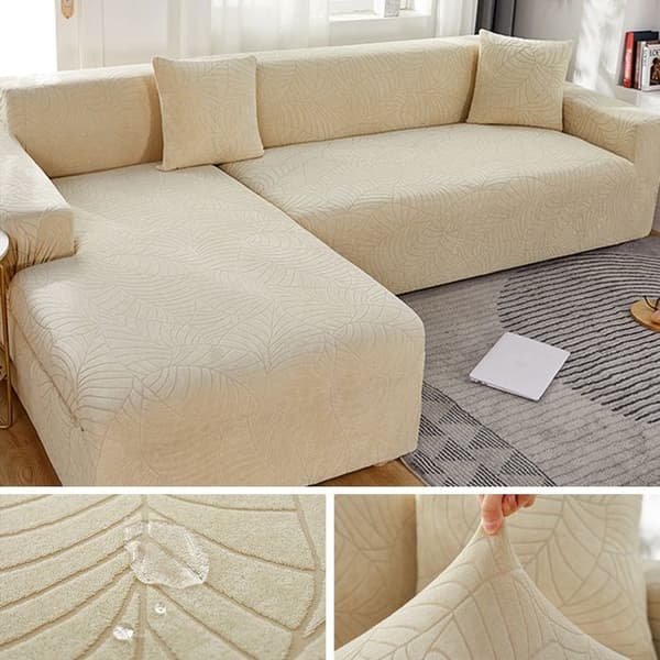 Tykk Jacquard Sofatrekk, Solid Sofatrekk, L-formet Beskyttelse, Benketrekk, 3-seter, Beige
