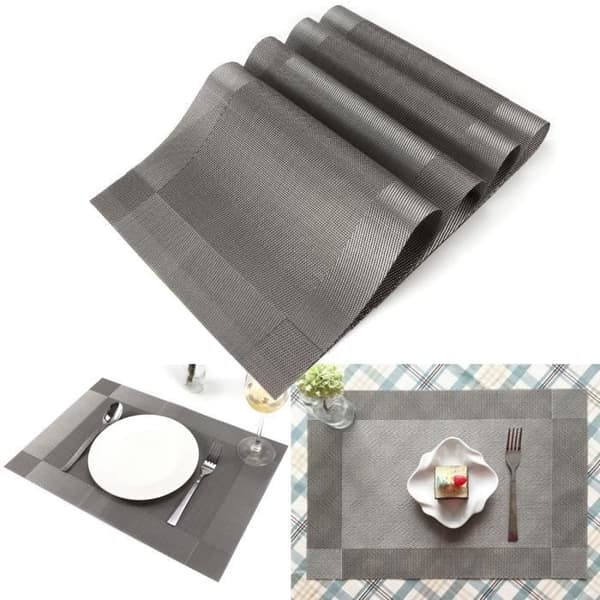 4 kpl PVC-tabletti, kudottu vaikutelma, 45 x 30 cm, harmaa
