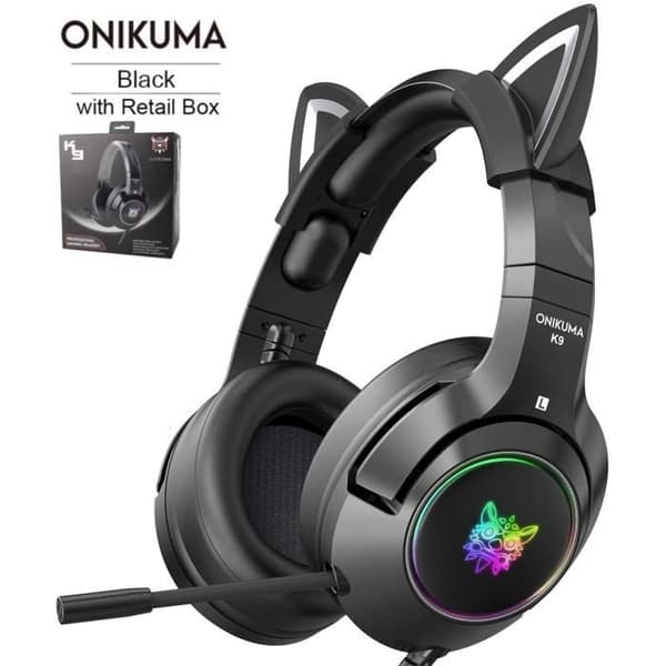 Kat Øre Hovedtelefoner Headset med Mikrofon til Xbox One / PS4 / PC / Nintendo Switch - Sort
