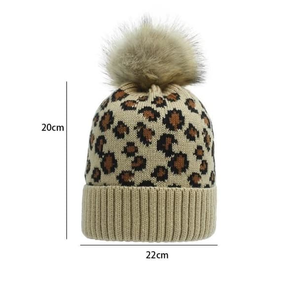 Pompom-mössa för dam - Leopardtryck - Varm stickad ull - Skidaccessoar - Akrylfiber Brown