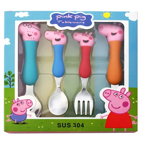 Peppa Pig Bestick Gaffel Sked Action Dockleksak George Pig Pappa Mamma Tecknad Anime Mönster Festleksakspresenter för pojkar och flickor No Box