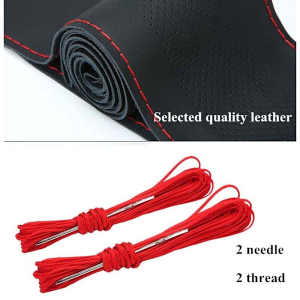 (stil 2)Bilrattskydd Fläta gör-det-själv 38cm Mjukt konstläder Bilskydd Bil med nål och tråd Biltillbehör style 2