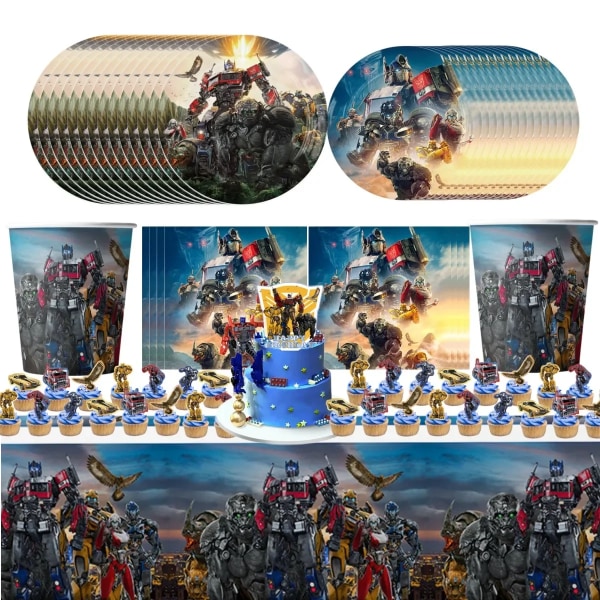 Transformers Födelsedagsdekoration Engångsserviser Set Ballong Bordsduk Tallrik Baby Shower Super Robot Present Festtillbehör 4jt