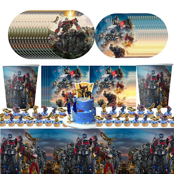 Transformers Födelsedagsdekoration Engångsserviser Set Ballong Bordsduk Tallrik Baby Shower Super Robot Present Festtillbehör BPZZ-103PCS