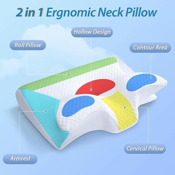 Memory Foam Nackkudde - Ergonomiskt Formad Nackstöd, Ortopedisk 2 i 1