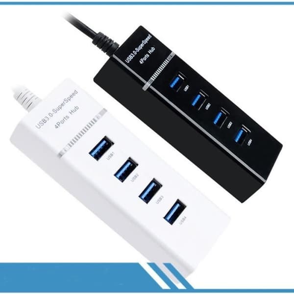 (Sort) USB 3.0 Hub - Uspecificeret - 4 porte - ON/OFF-kontakt - LED-lys - Sort Black