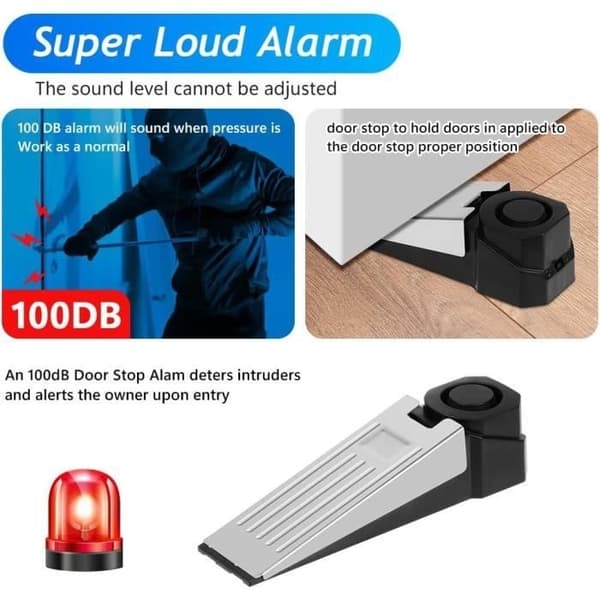 Dørstopper - 100 dB Alarm - 2 STK - ABS Plast - Rustfrit Stål - Skridsikker