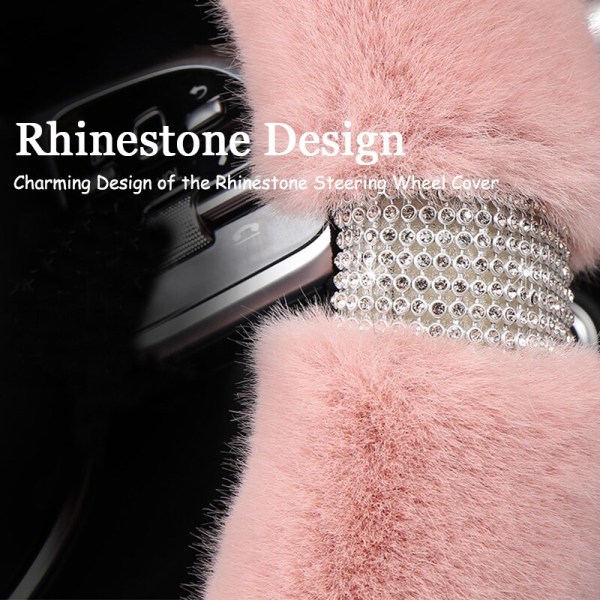 (svart-D form)Karcle Fluffy Cover med Bling Rhinestones Diamond Furry Car Styrskydd Universal 38cm För Kvinnor Tjej black-D shape