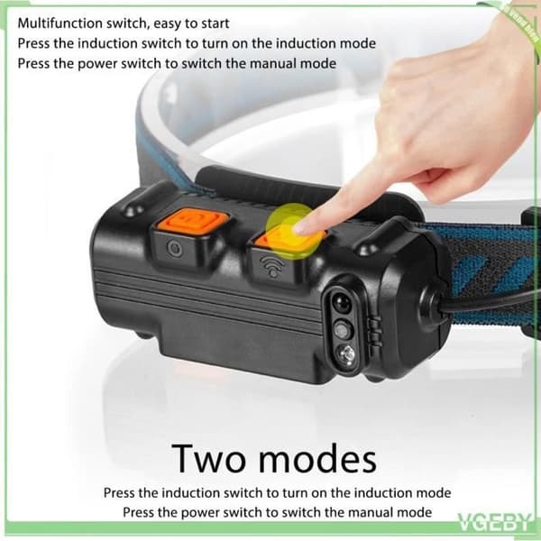 Hodelykt - V GEBY - Modell W678 - USB Oppladbar - Multi-belysning - Svart