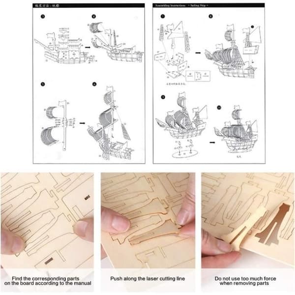 DIY Skipmodellsett Treseilbåtmodeller - 3D Modelldekorasjon