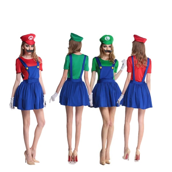 Anime Halloween-kostymer Super Luigi Brother-kostym Mario Vuxna Barn Fancy Cosplay Scen Halloween-fest Förälder-barn-kostym Female Mario  Green Adult  S