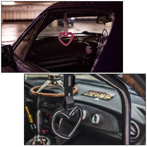 JDM - Hjärtformad slagrem, tsurikawa, drivring, bilstil, varningsrem Black R