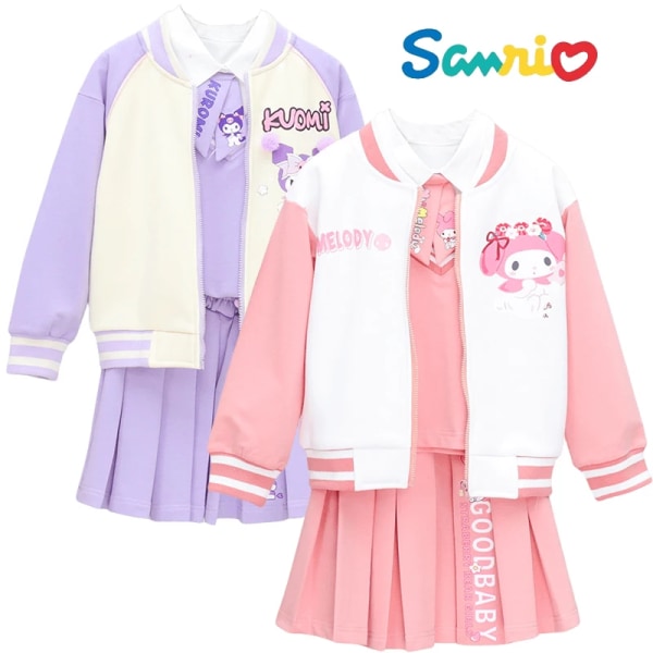 Anime Sanrios My Melody Kuromi Kawaii Autumn Winter Girl Tredelad Barnkostym Jk Plisserad kjol Skjorta Jacket Set Toddler Kuromi 11 140cm