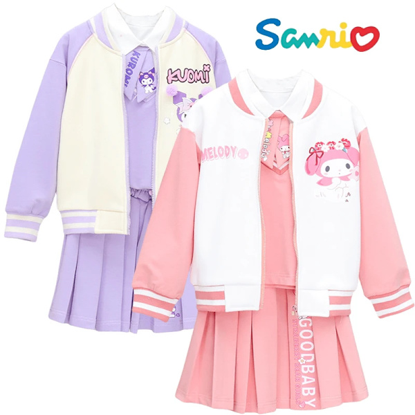 Anime Sanrios My Melody Kuromi Kawaii Autumn Winter Girl Tredelad Barnkostym Jk Plisserad kjol Skjorta Jacket Set Toddler Kuromi 2PCS 8 140cm