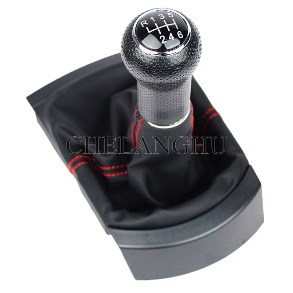För Seat Ibiza 2002 2003 2004 2005 2006 2007 2008 2009 2010 Car-Styling 5/6-växlad växelspaksknopp med PU-läder Boot-6 Speed Black 6 Speed Black