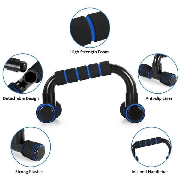 (Blå) 5 i 1 Träningsutrustning Maghjul + Push-up Handtag + Hopprep + Handgrepp + Knäskydd Komplett Kit Blue