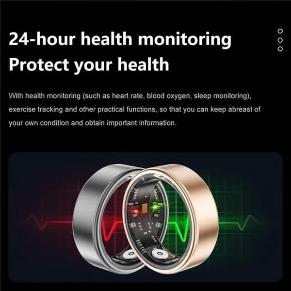 Smartring i aluminiumslegering med Bluetooth fingerhelsesporer - Gull / 17,4 mm indre diameter