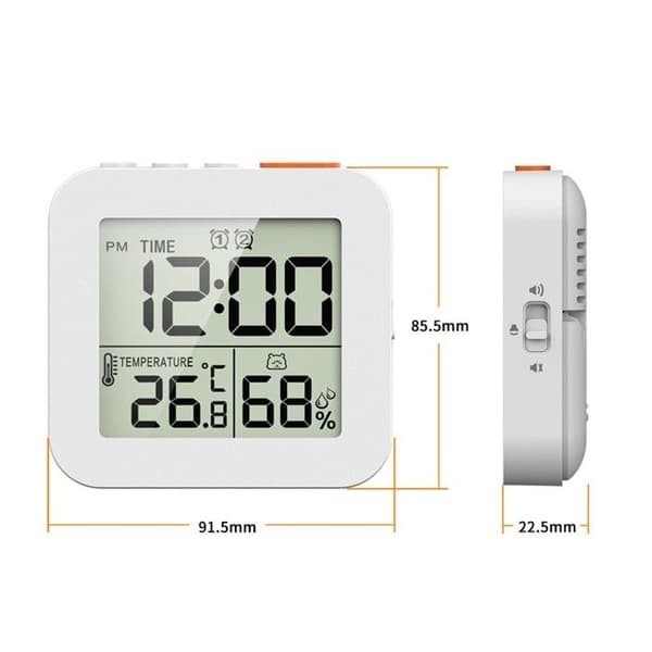 (Hvit) LCD digitalt display termo-hygrometer multifunksjon termo-hygrometer klokke syklisk timer to sett White