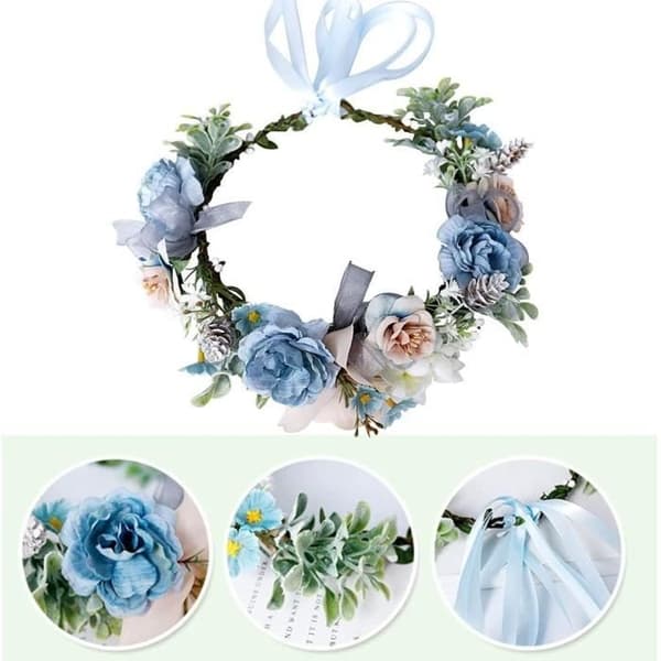 Blå blomsterkrans for kvinner jenter bohemsk stil bryllupsfest strandhodeplagg