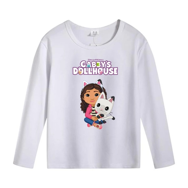 Gabby Dollhouse Långärmade T-shirts Anime Tecknad T-shirt Höst Tunna Toppar Bomull Spel Barnkläder Undertröja Barn Julklapp White-GB16 150CM