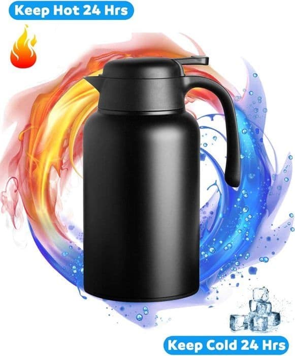2.0L Termokande, isoleret karaffel i rustfrit stål, 24 timers varm og kold opbevaring (sort)