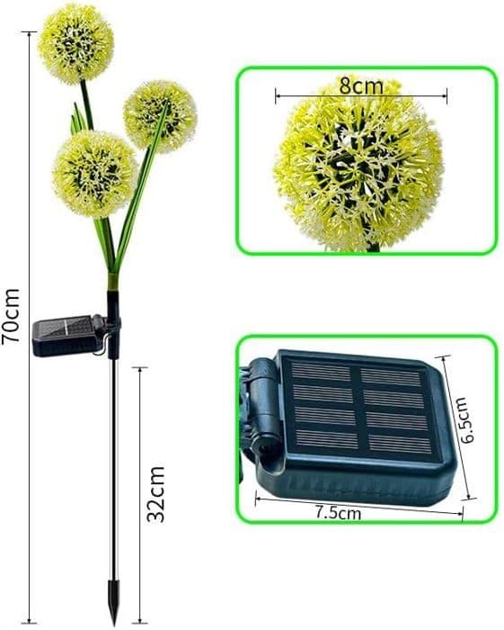 Dekorative solcellelamper til haven, mælkebøtter, til terrasse, gårdhave (sæt med 2)