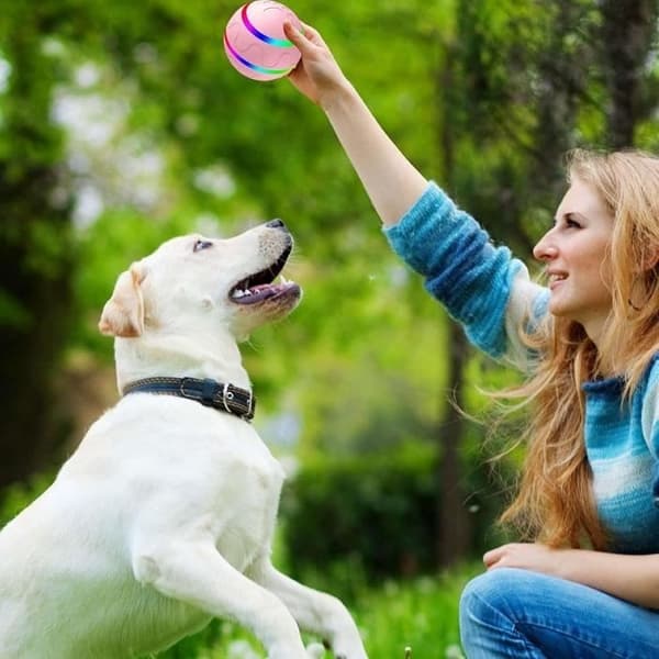 Smart Interaktiv Hundleksaksboll, Automatisk Rullande Boll Elektriska Hundleksaker (Rosa)