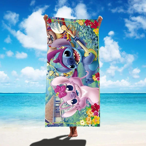 Disney Lilo & Stitch Badhandduk Tecknad Mjuk Absorberande Snabbtorkande Strandhanddukar Kawaii Anime Angel Stitch 3D Print Badhanddukar 20 Thin style 75x150cm